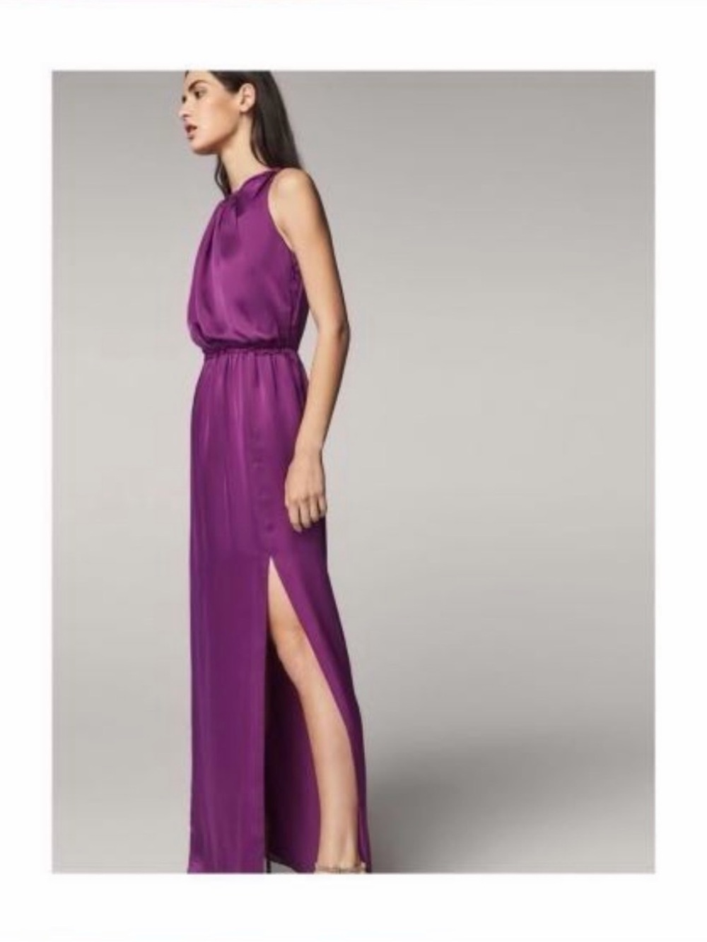 Massimo Dutti NWT 100% Silk Purple Magenta Maxi Dress Sleeveless Slit Sz 2